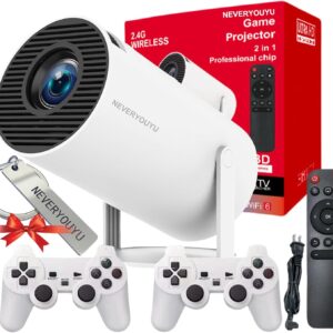 Arcade Vision Projector with Games Built in 36,000+ Retro Games, Gaming Video 2-IN-1 Projector 4K with 2 Wireless Controllers Gifts for Men/Teens/Kids